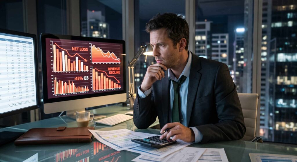 Dashboard financiero con pérdidas